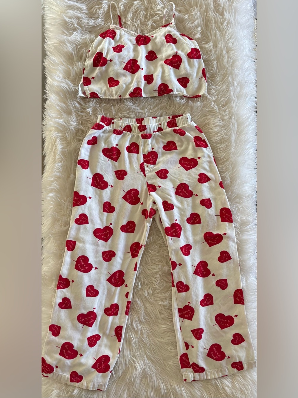 Forever 21 White Pajama Set with Red Heart Print
